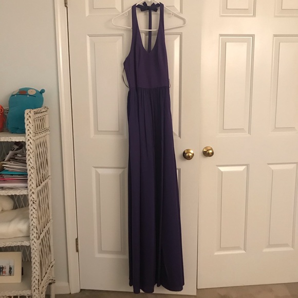 WHITE by Vera Wang V Neck Halter Gown with Sash - Picture 2 of 9